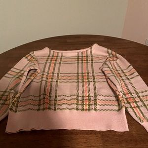 Maeve pink plaid sweater from Anthropologie